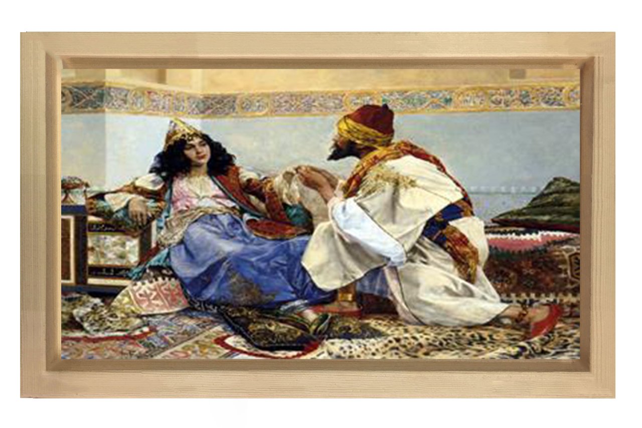 Cariye Ve Adam Tablosu Naturel Ahşap Çerçeve - 70x100