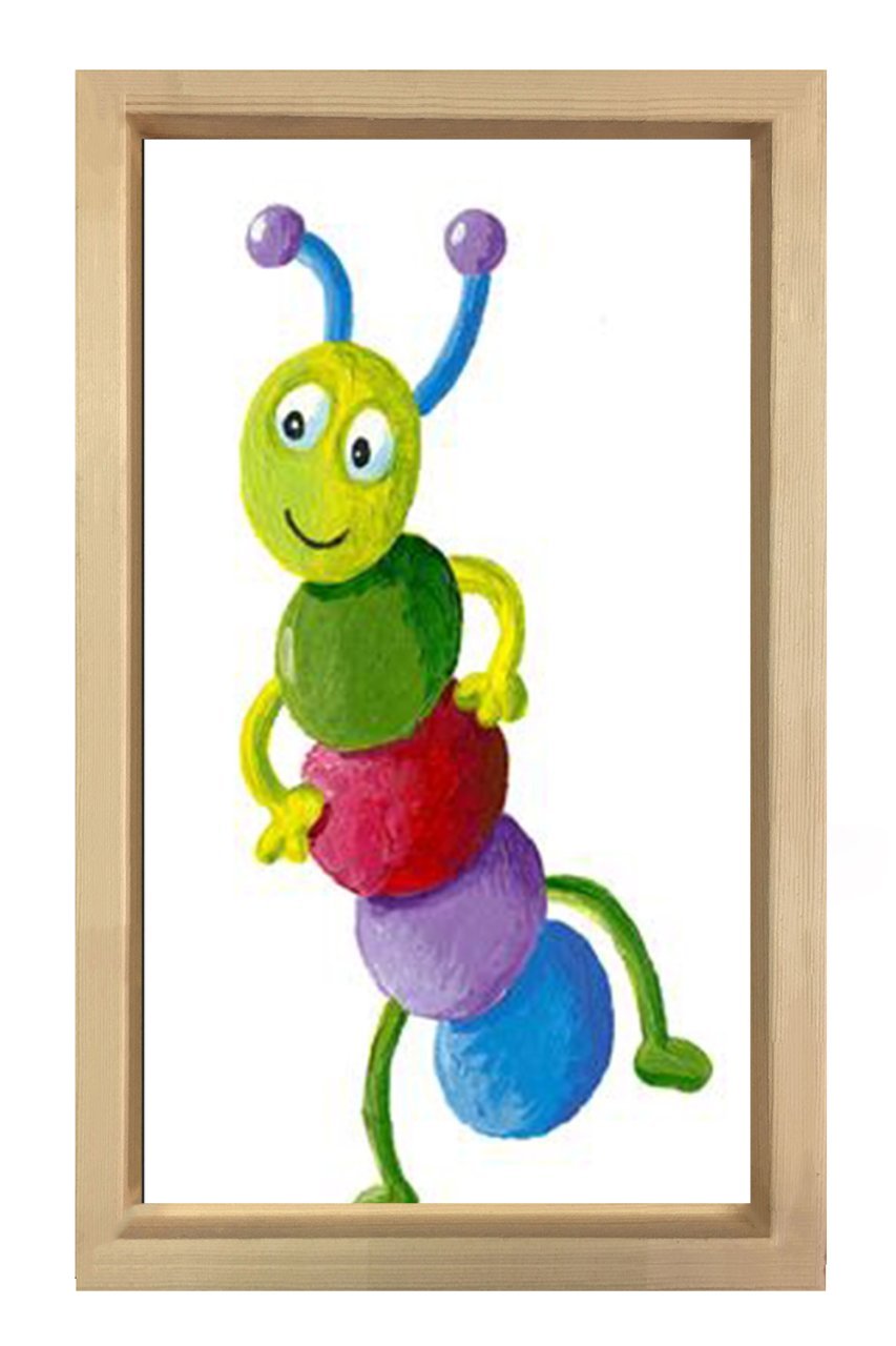 Renkli Tırtıl Tablosu Naturel Ahşap Çerçeve - 45x30