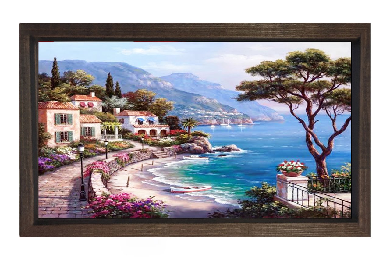 Koy Manzarası Tablosu Kahverengi Ahşap Çerçeve - 70x100