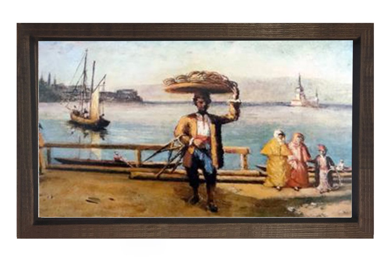 Osmanlı dönemi Simitci Tablosu Kahverengi Ahşap Çerçeve - 100x200