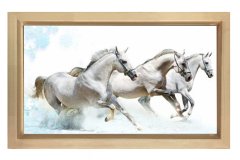 Beyaz Atlar Tablosu Naturel Ahşap Çerçeve - 100x150