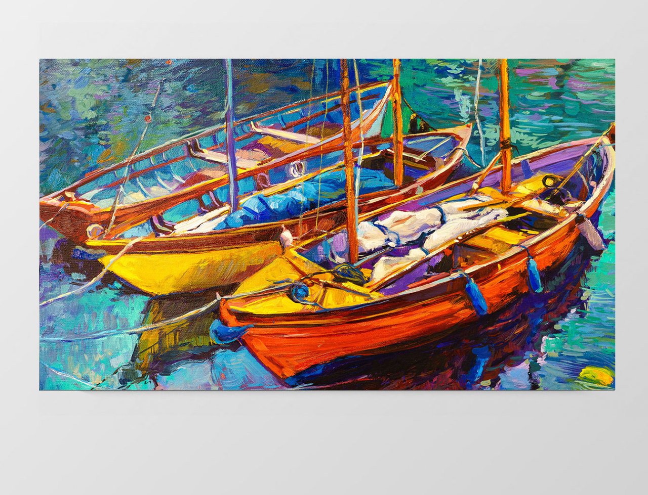 Sulu Boya Kayıklar Tablosu Çerçevesiz - 100x200