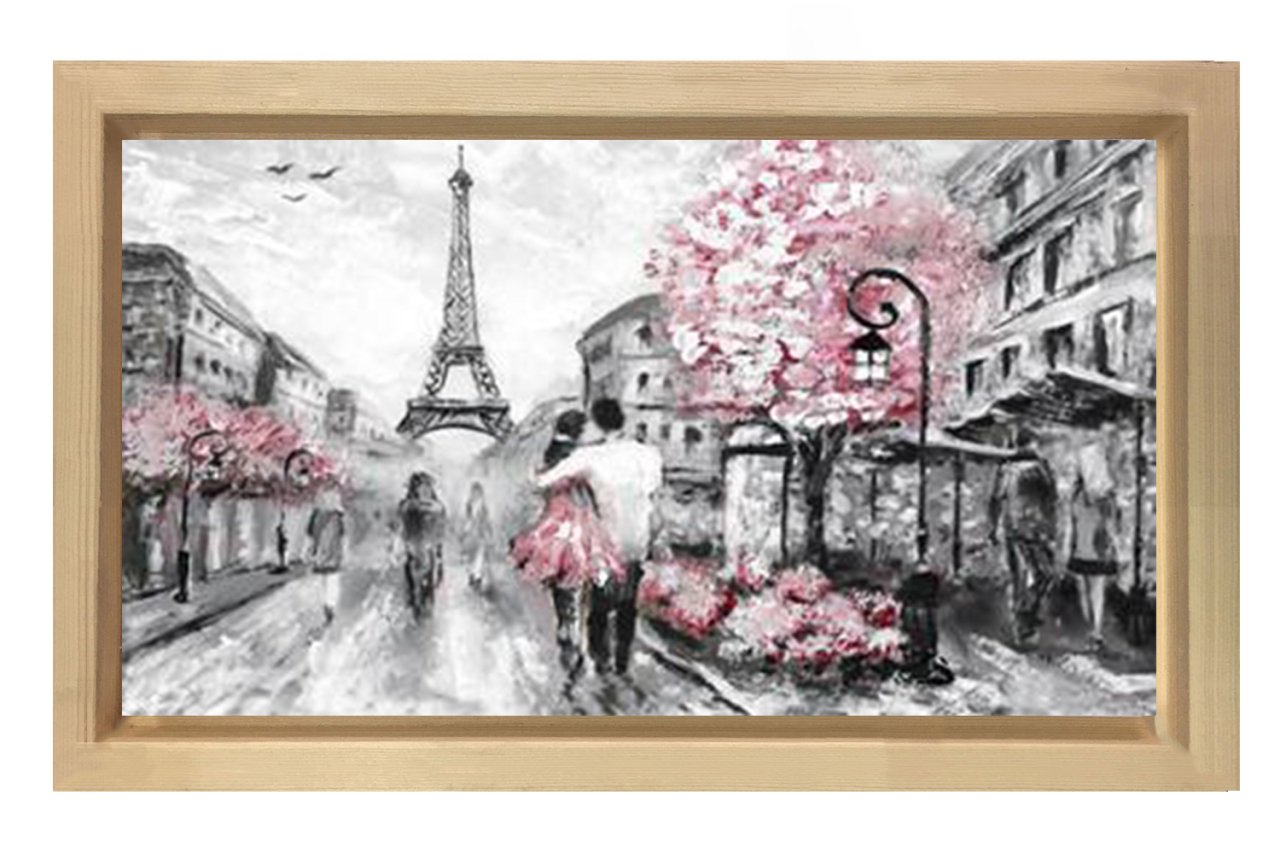 Eiffel  Kulesi Vektörel Tablosu Naturel Ahşap Çerçeve - 70x100