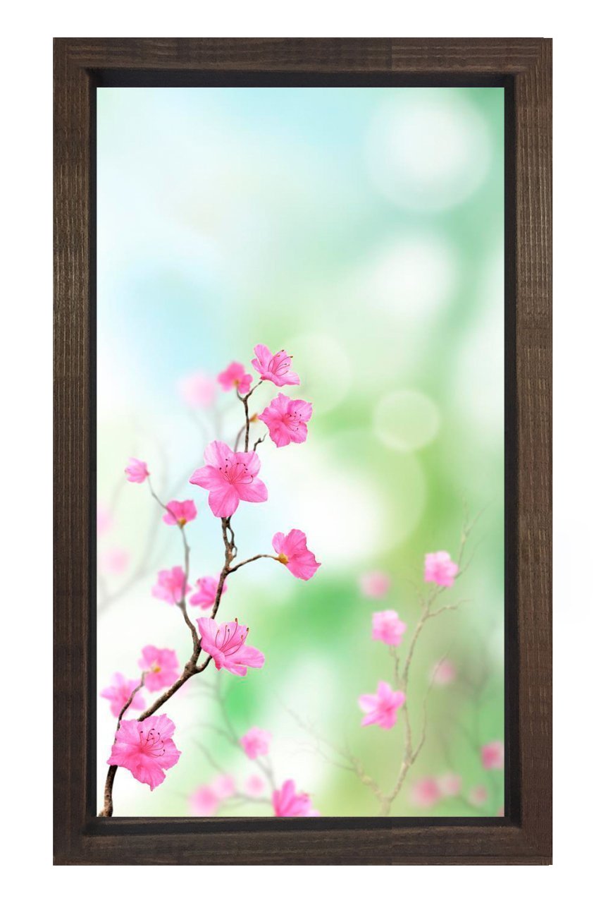 Pembe Çiçekler Tablosu Kahverengi Ahşap - 45x30