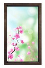 Pembe Çiçekler Tablosu Kahverengi Ahşap - 45x30