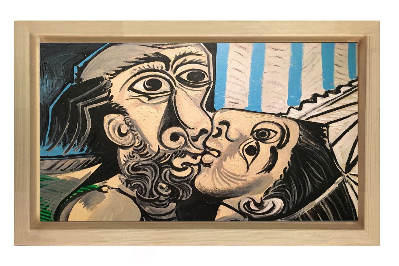 The Kiss Tablosu Naturel Ahşap Çerçeve - 45x30