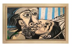 The Kiss Tablosu Naturel Ahşap Çerçeve - 45x30