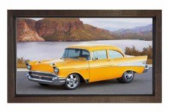 Sarı Chevrolet Klasik Araba Tablosu Kahverengi Ahşap - 40x60