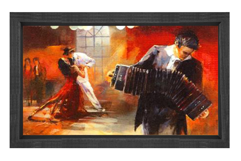 Akerdeoncu Ve Tango Dansı Tablosu Siyah Ahşap Çerçeve - 50x70