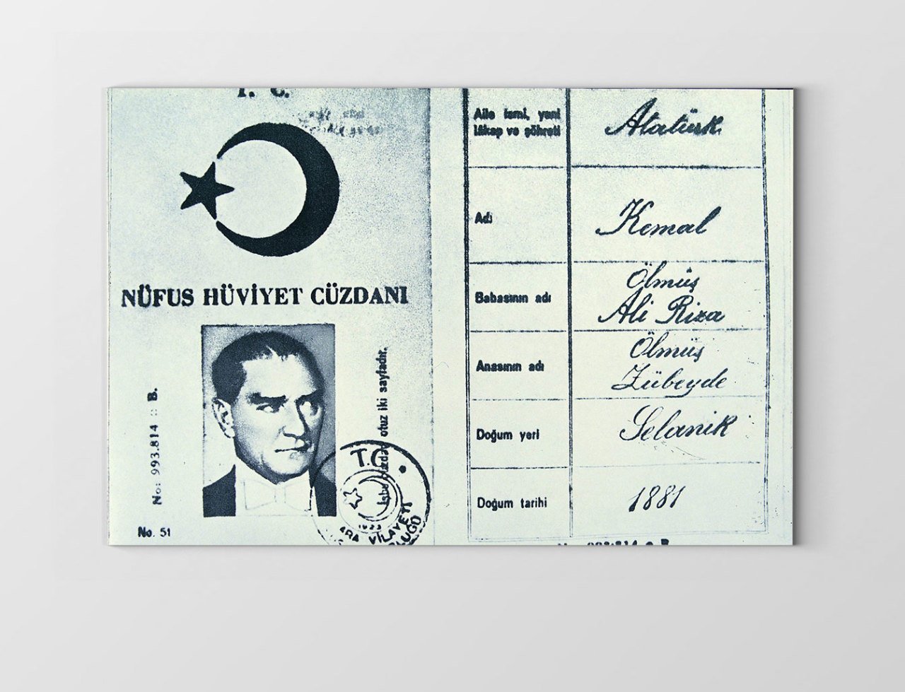 Atatürk Nüfüs Kağıdı Tablosu Çerçevesiz - 70x100