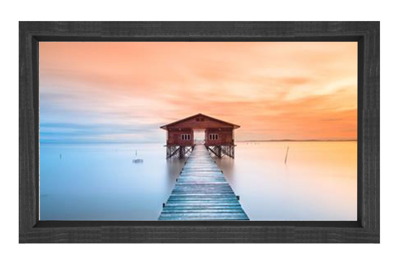 İskele Ve Kulübe Manzarası Tablosu Siyah Ahşap Çerçeve - 70x100