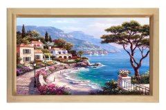 Koy Manzarası Tablosu Naturel Ahşap Çerçeve - 50x90