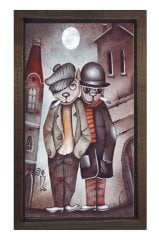 Sigara İçen Kediler Tablosu Kahverengi Ahşap Çerçeve - 40x60