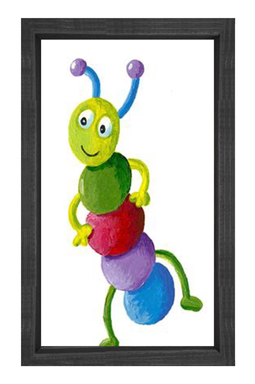 Renkli Tırtıl Tablosu Siyah Ahşap Çerçeve - 45x30