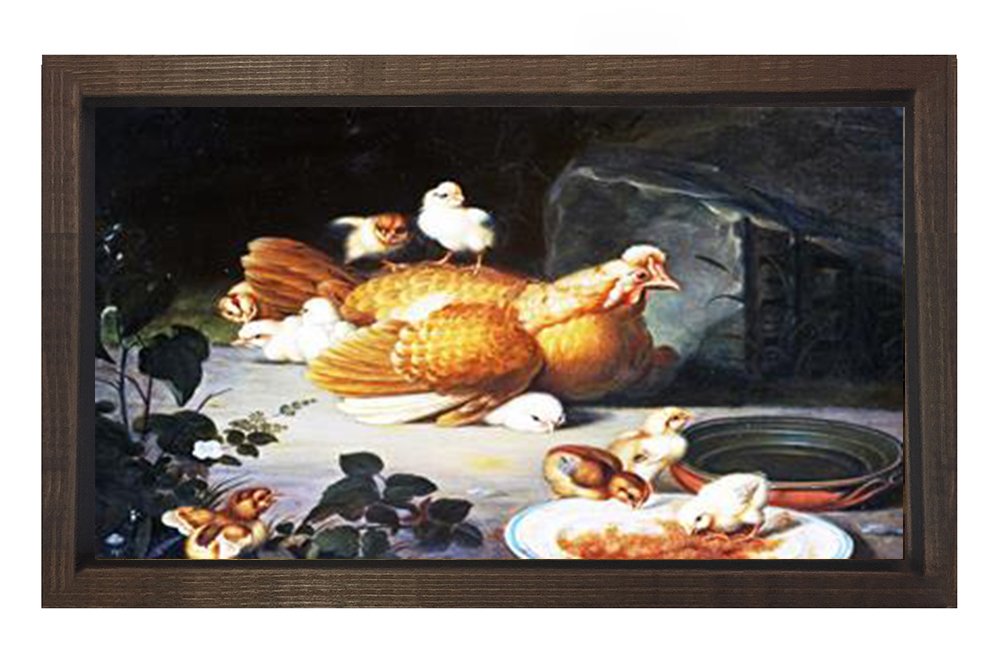 Tavuk Kümesi Tablosu Kahverengi Ahşap Çerçeve - 50x70
