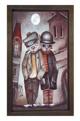 Sigara İçen Kediler Tablosu Kahverengi Ahşap Çerçeve - 45x30