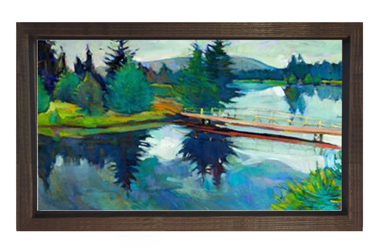 Orman Nehir Köprüsü Tablosu Kahverengi Ahşap Çerçeve - 70x100