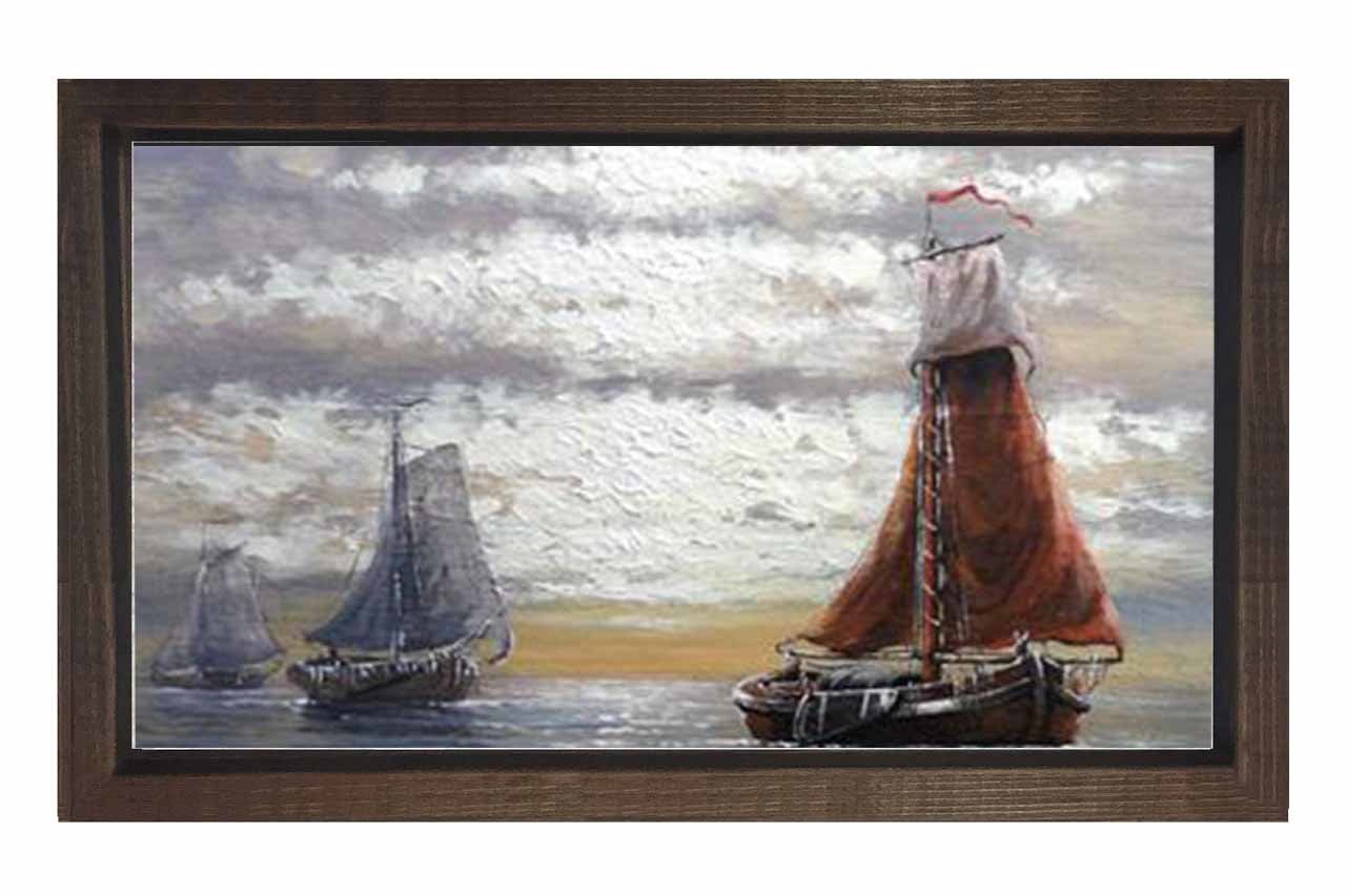 Kalyon Gemiler Reprödiksiyon Tablosu Kahverengi Ahşap Çerçeve - 100x200