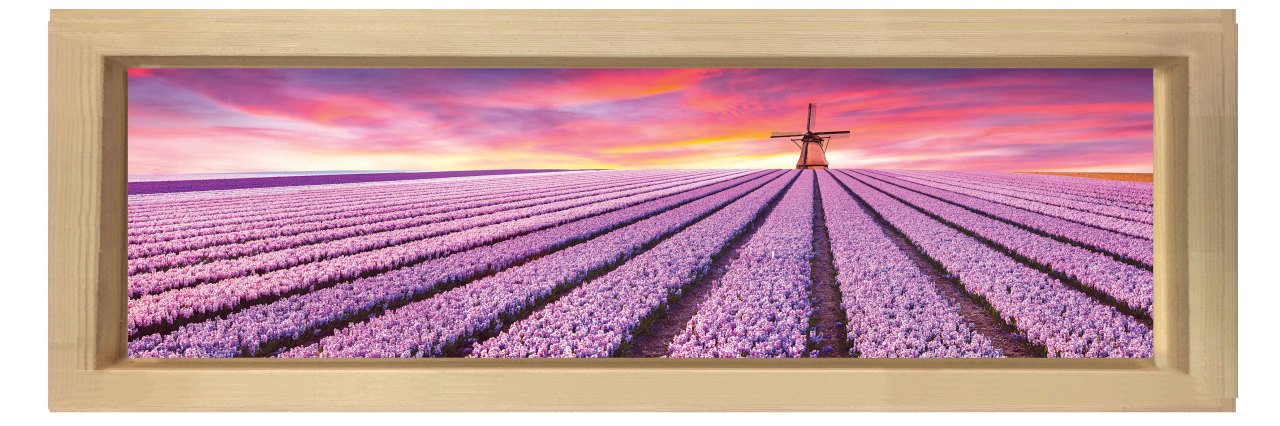 Mor Tarla Ve Yer Değirmeni Tablosu Naturel Ahşap Çerçeve - 200x70
