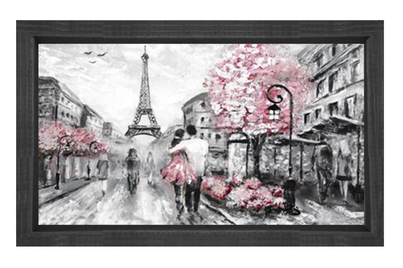 Eiffel  Kulesi Vektörel Tablosu Siyah Ahşap Çerçeve - 50x90
