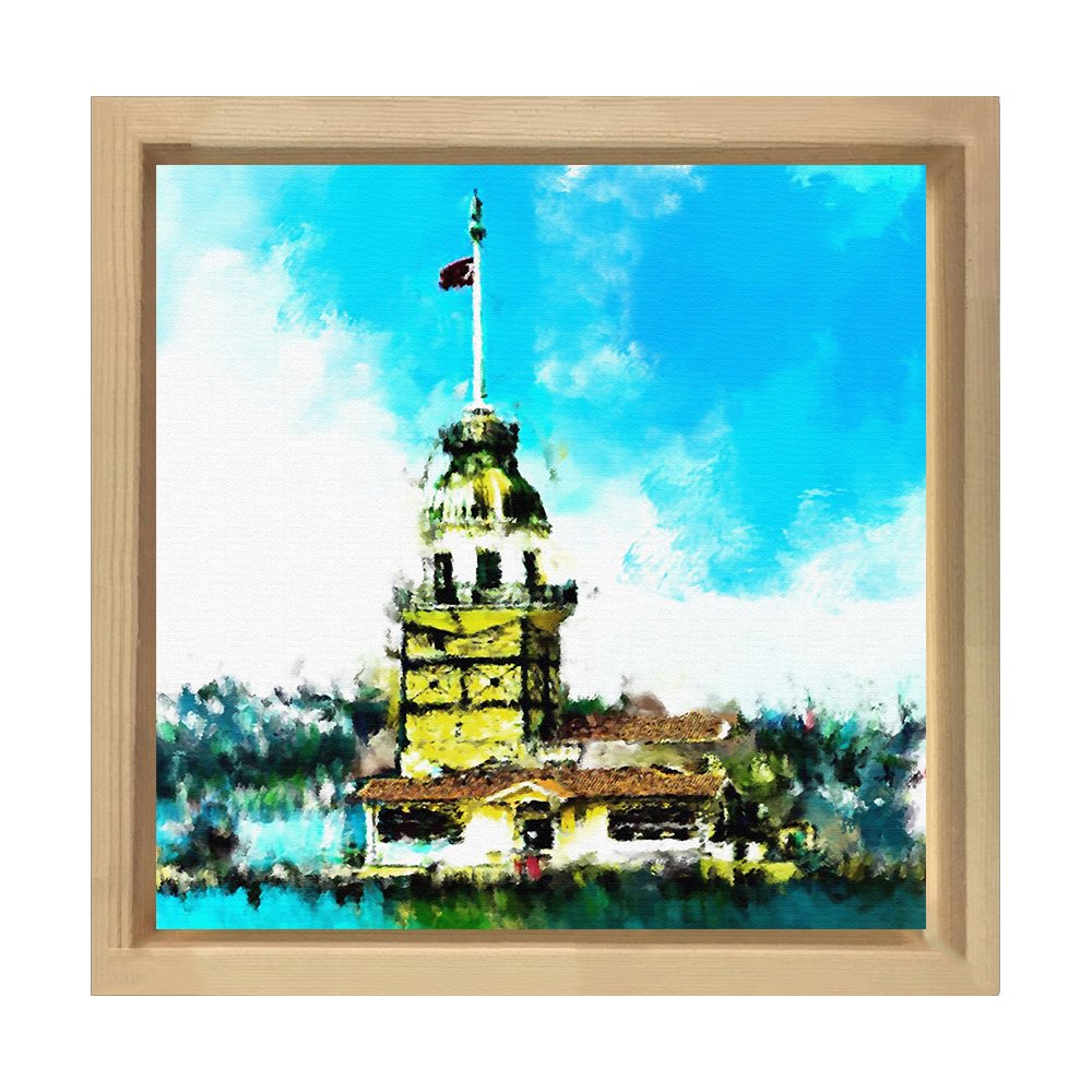 Kız Kulesi Yağlıboya Tablosu Naturel Ahşap Çerçeve - 70x70