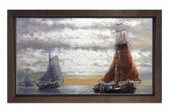 Kalyon Gemiler Reprödiksiyon Tablosu Kahverengi Ahşap Çerçeve - 45x30