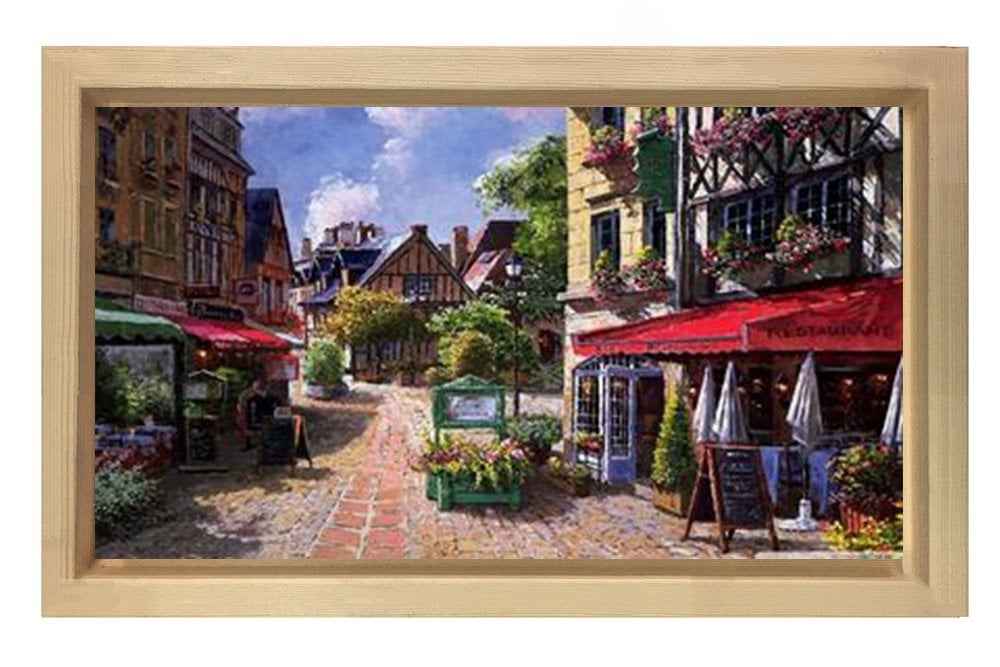 Fransız Sokağı Tablosu Naturel Ahşap - 50x70