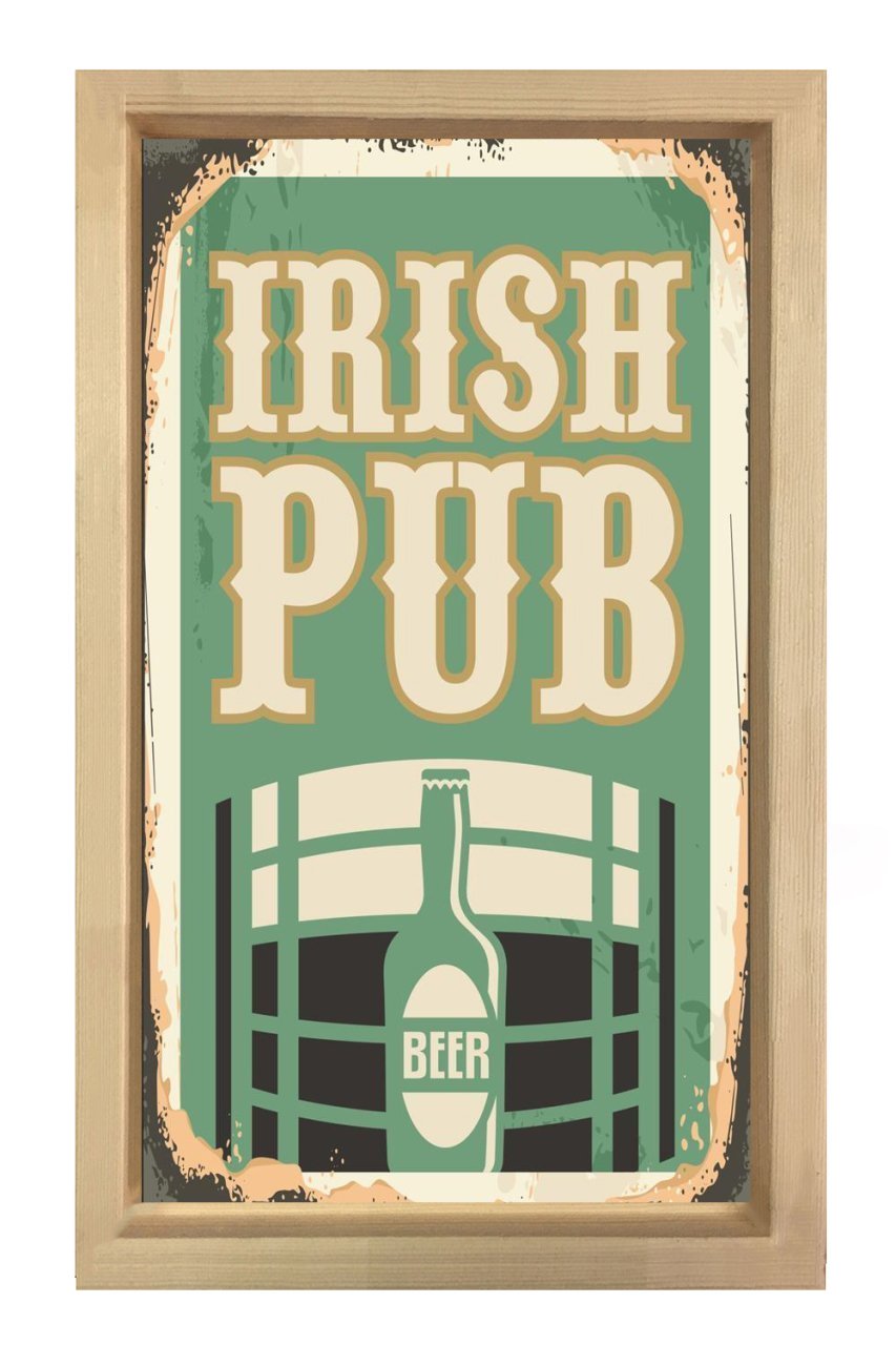 İrish Pub Reklam Afişi Tablosu Naturel Ahşap Çerçeve - 50x90