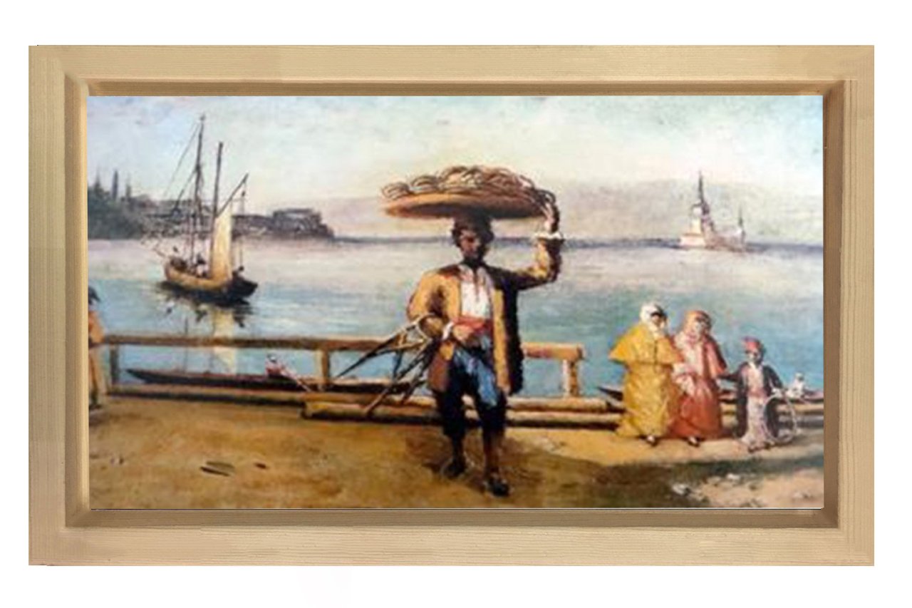 Osmanlı dönemi Simitci Tablosu Naturel Ahşap Çerçeve - 50x70