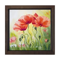 Gelincikler Çiçekj Reprödiksiyon Tablosu Kahverengi Ahşap Çerçeve - 90x90