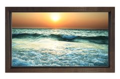 Kıyıya Vuran Dalgalar ve Gün Batımı Tablosu Kahverengi Ahşap Çerçeve - 100x150