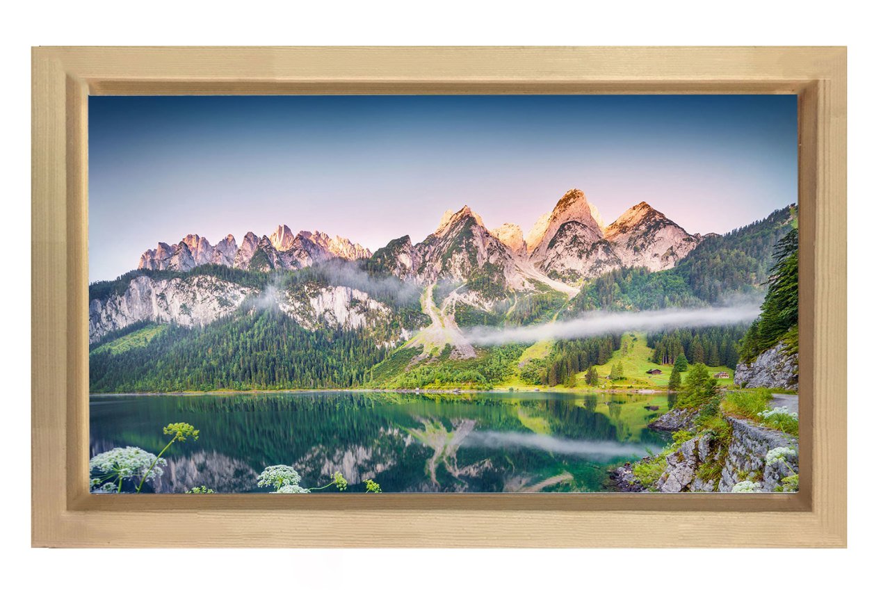 Göl ve Dağ Manzarası Tablosu Naturel Ahşap - 70x100