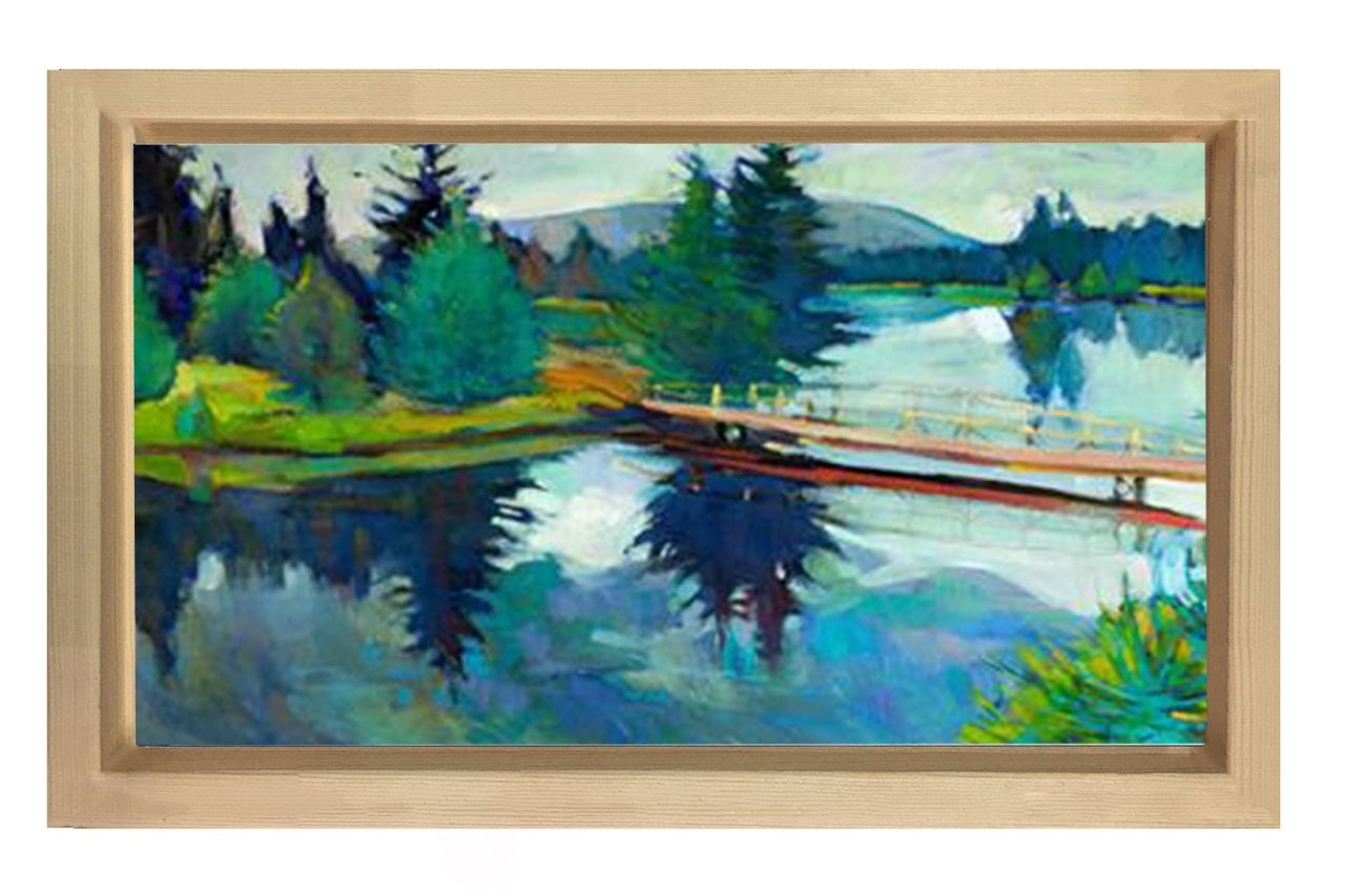 Orman Nehir Köprüsü Tablosu Naturel Ahşap Çerçeve - 50x70