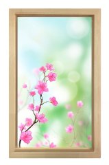 Pembe Çiçekler Tablosu Naturel Ahşap - 50x90