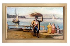Osmanlı dönemi Simitci Tablosu Naturel Ahşap Çerçeve - 70x100