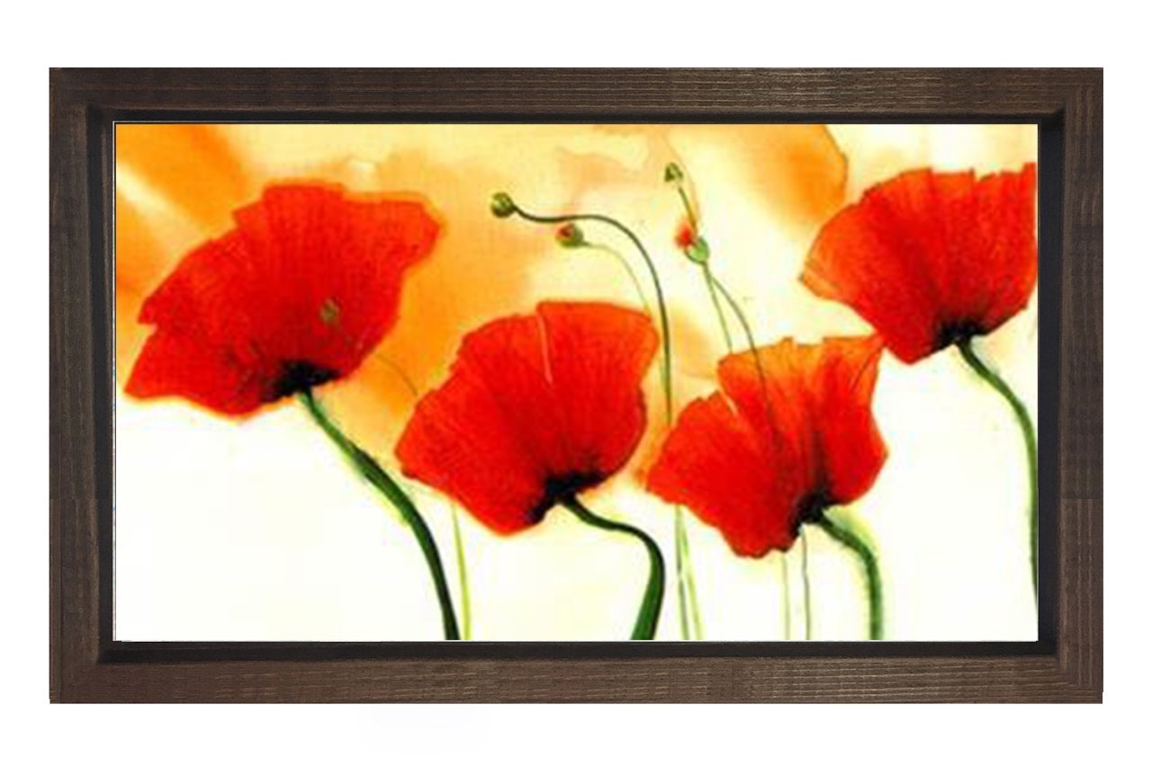 Kırmızı Gelincik Çiçekler Tablosu Kahverengi Ahşap Çerçeve - 100x150