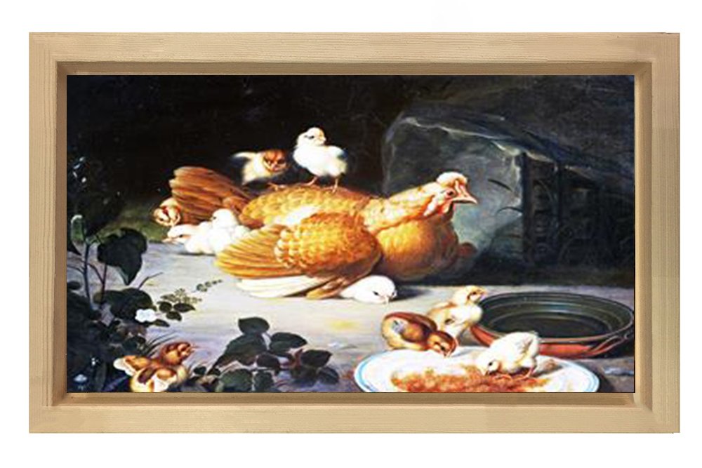 Tavuk Kümesi Tablosu Naturel Ahşap Çerçeve - 45x30