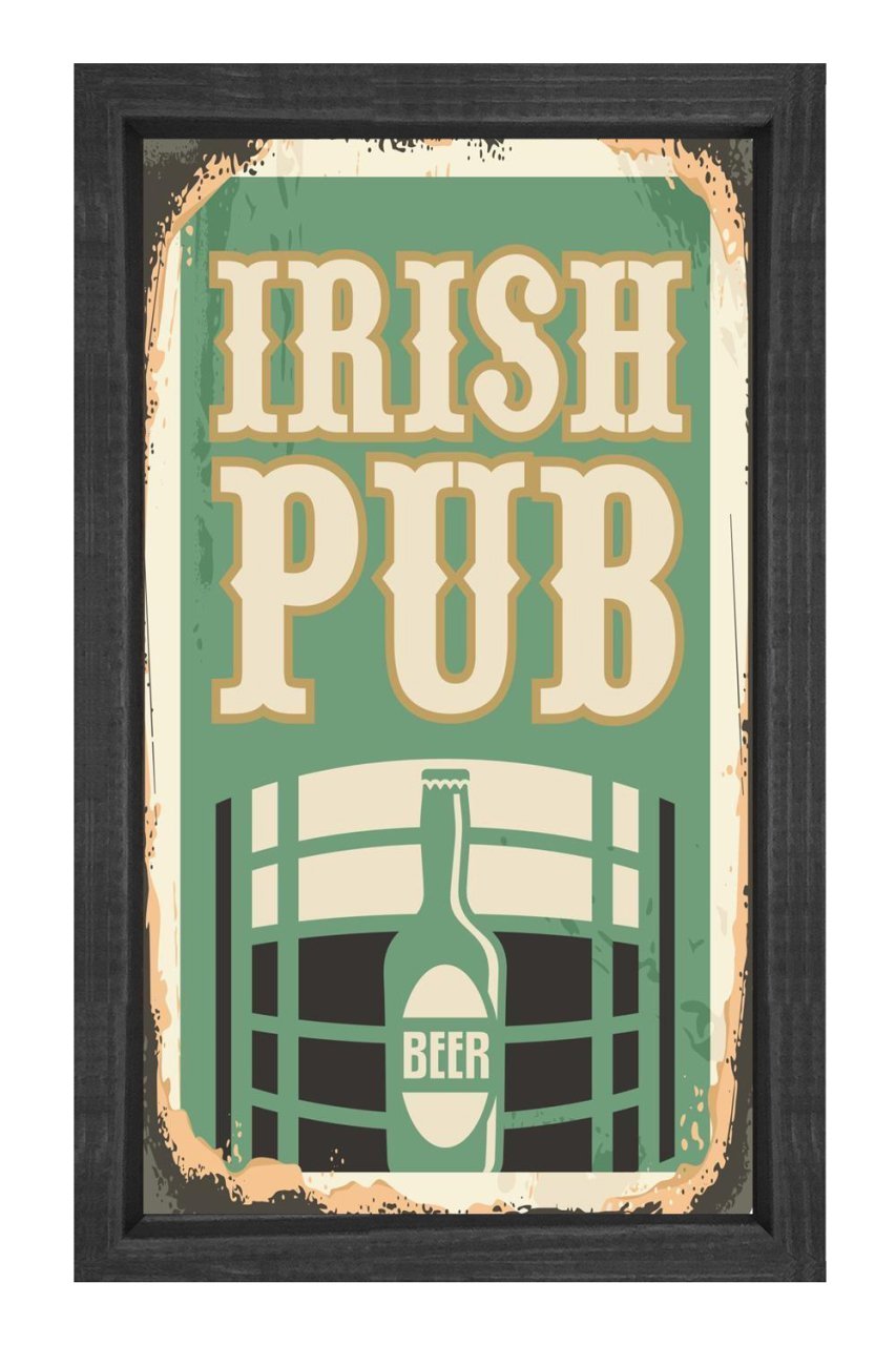 İrish Pub Reklam Afişi Tablosu Siyah Ahşap Çerçeve - 45x30