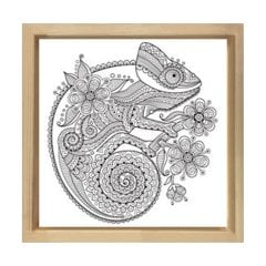 Bukalemun Boyama Tablo Tablosu Naturel Ahşap Çerçeve - 40x40