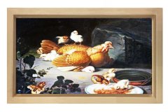 Tavuk Kümesi Tablosu Naturel Ahşap Çerçeve - 50x70