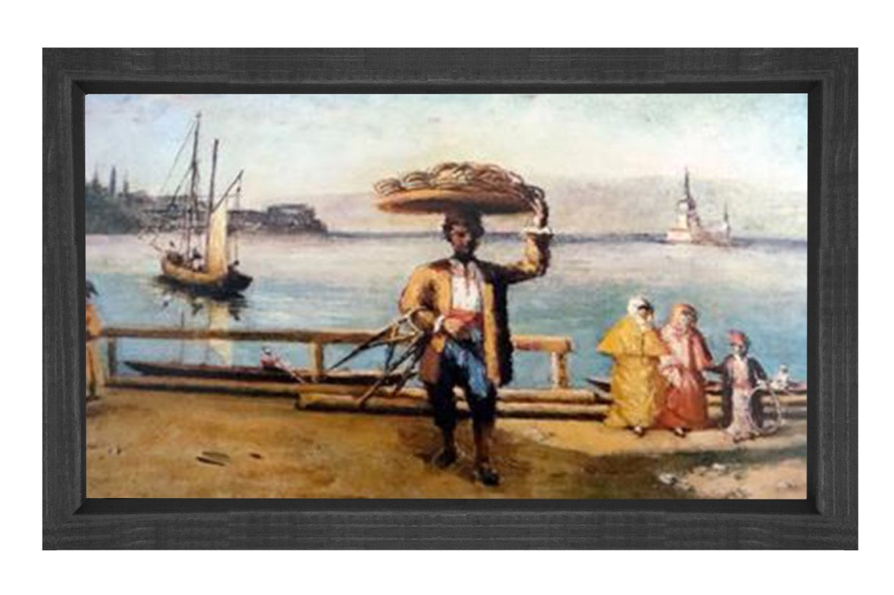 Osmanlı dönemi Simitci Tablosu Siyah Ahşap Çerçeve - 100x200