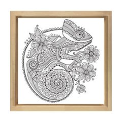 Bukalemun Boyama Tablo Tablosu Naturel Ahşap Çerçeve - 50x50