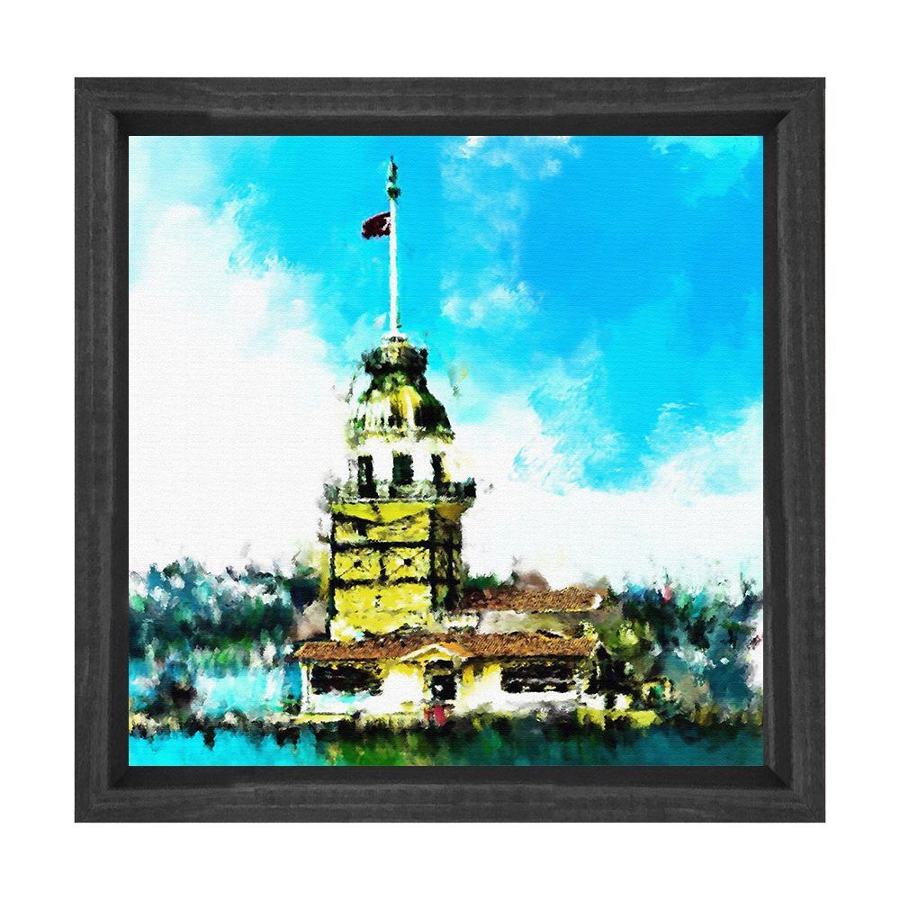 Kız Kulesi Yağlıboya Tablosu Siyah Ahşap Çerçeve - 60x60