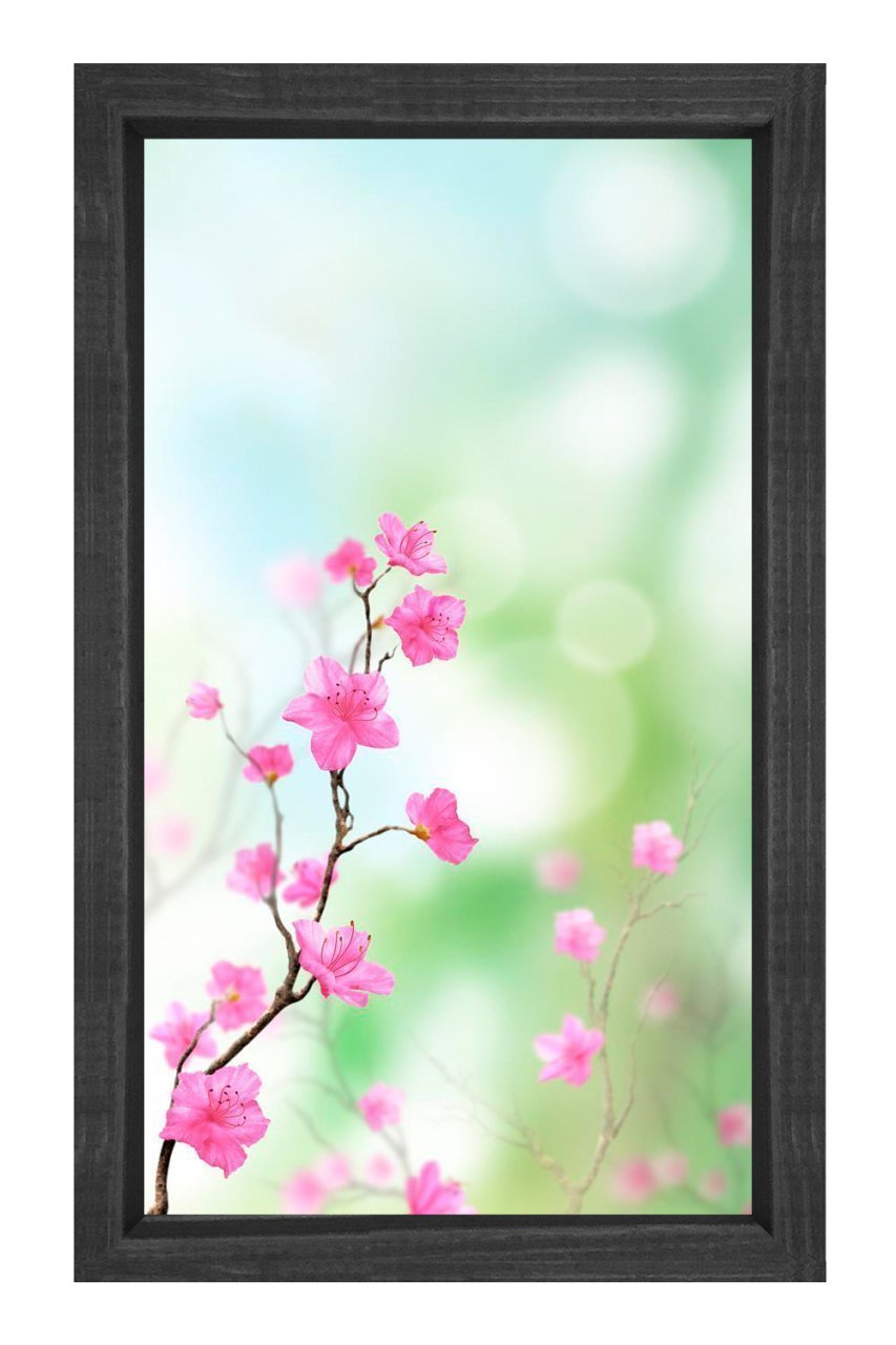 Pembe Çiçekler Tablosu Siyah Ahşap - 40x60