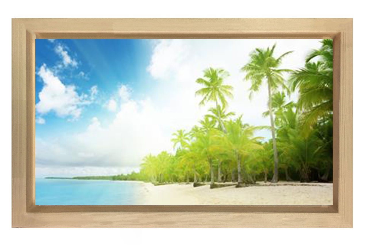 Tropikal Manzara Tablosu Naturel Ahşap Çerçeve - 100x150