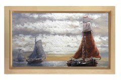 Kalyon Gemiler Reprödiksiyon Tablosu Naturel Ahşap Çerçeve - 45x30