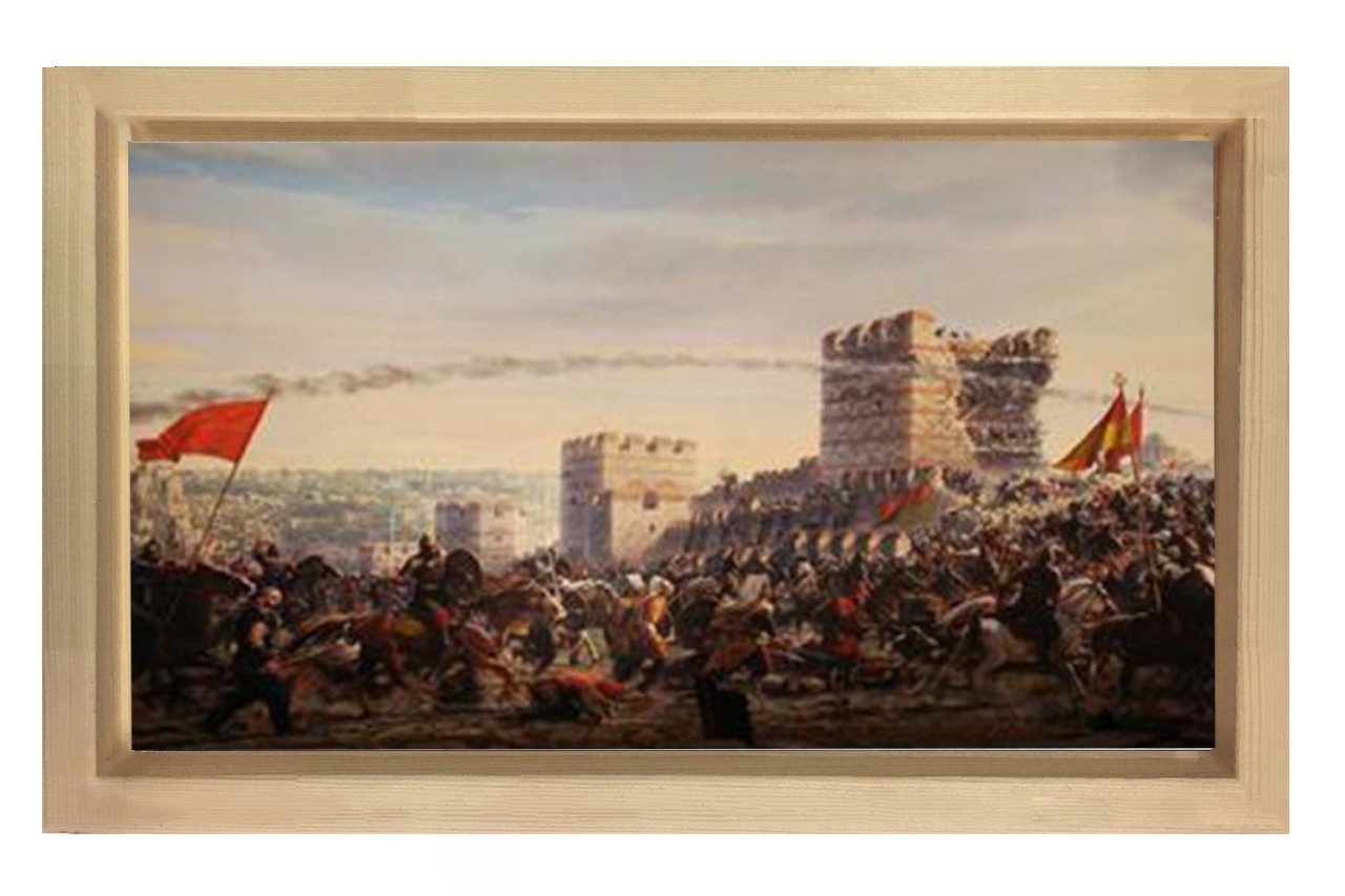 Osmanlı ve Savaş Meydanı Tablosu Naturel Ahşap Çerçeve - 40x60