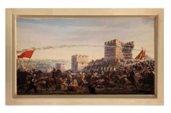 Osmanlı ve Savaş Meydanı Tablosu Naturel Ahşap Çerçeve - 40x60