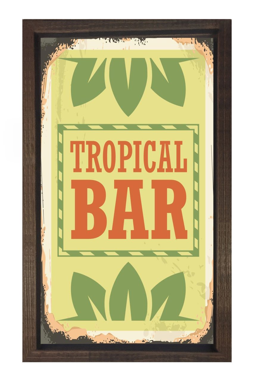 Tropikal Bar Reklam Afişi Tablosu Kahverengi Ahşap - 100x150