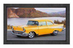 Sarı Chevrolet Klasik Araba Tablosu Siyah Ahşap - 40x60